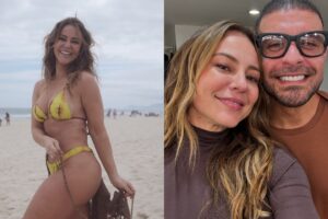 Paolla Oliveira de biquini fio dental na praia e junto com seu marido Diogo Nogueira