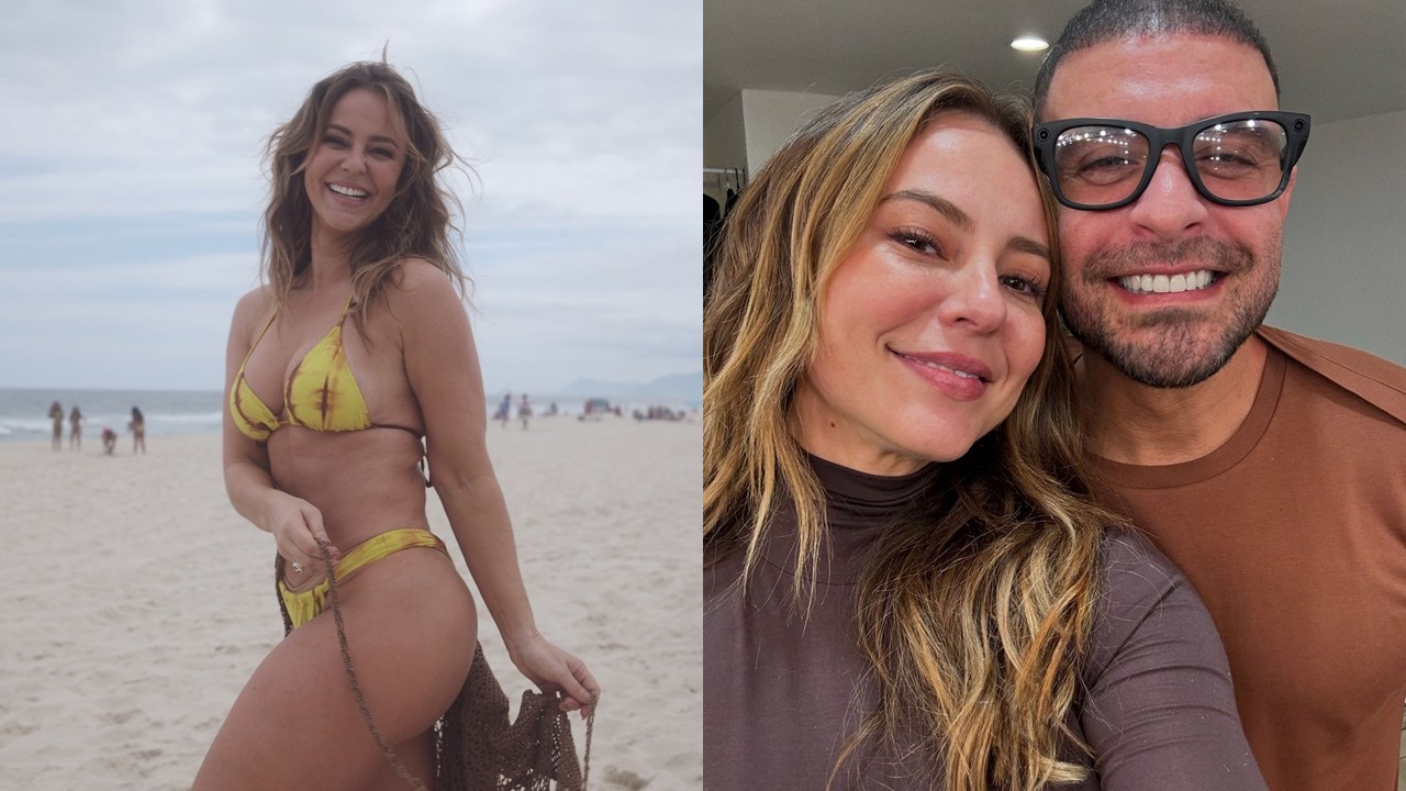 Paolla Oliveira de biquini fio dental na praia e junto com seu marido Diogo Nogueira